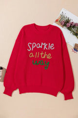 Plus Size Contrast Letter Round Neck Long Sleeve Sweater 