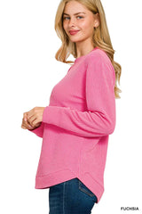 Zenana Full Size Raised Rib Round Neck Long Sleeve Top Plus Size 