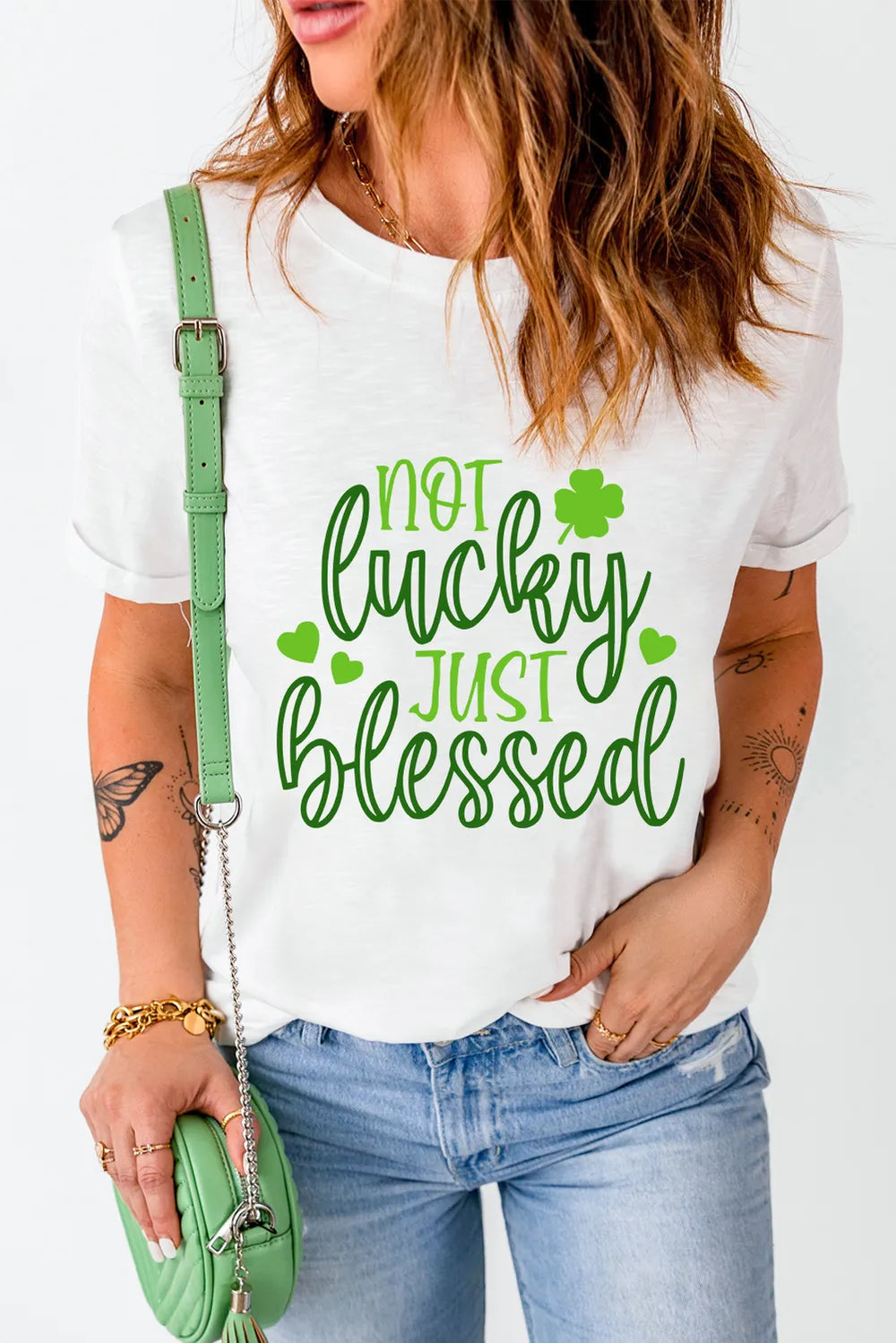 NOT LUCKY JUST BLESSED Round Neck T-Shirt 