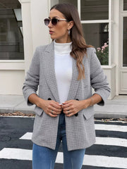 Houndstooth Patterned Double-Breasted Blazer 
