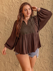 Plus Size Tie Neck Balloon Sleeve Blouse 