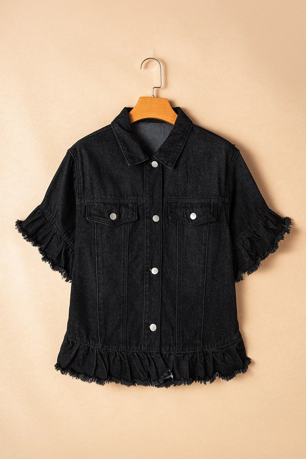 Raw Hem Button Up Denim Top 
