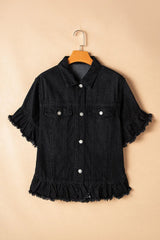 Raw Hem Button Up Denim Top 