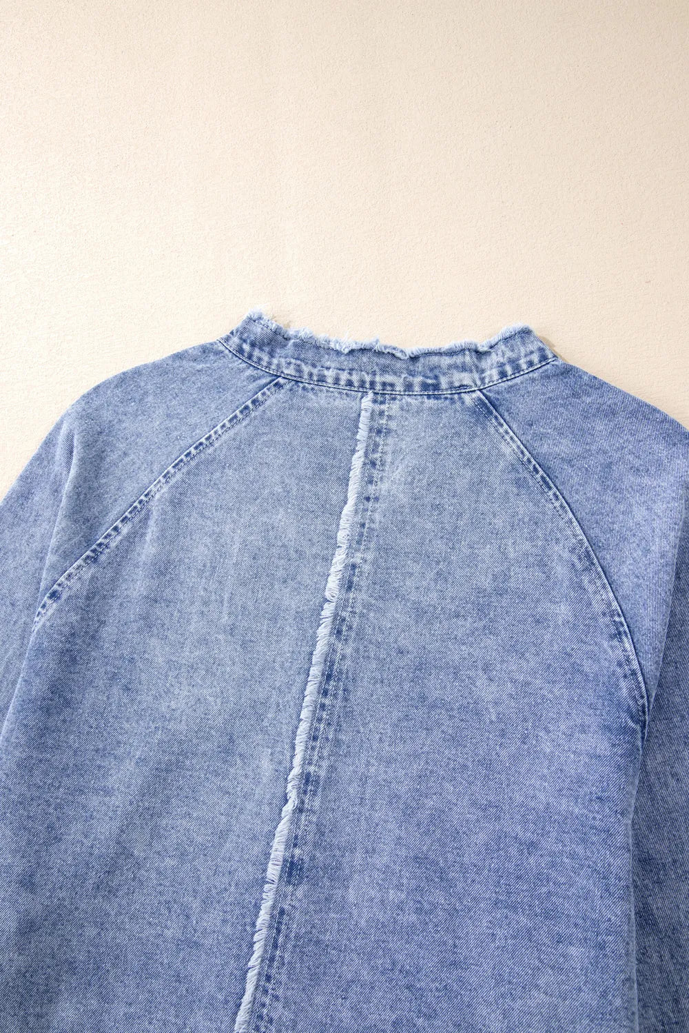 Raw Hem Button Down Long Sleeve Denim Dress 