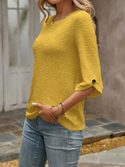 Textured Waffle Knit Three-Quarter Sleeve T-Shirt 