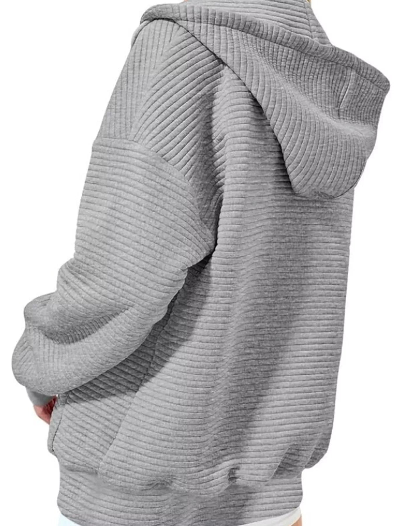 Drawstring Zip Up Dropped Shoulder Hoodie 