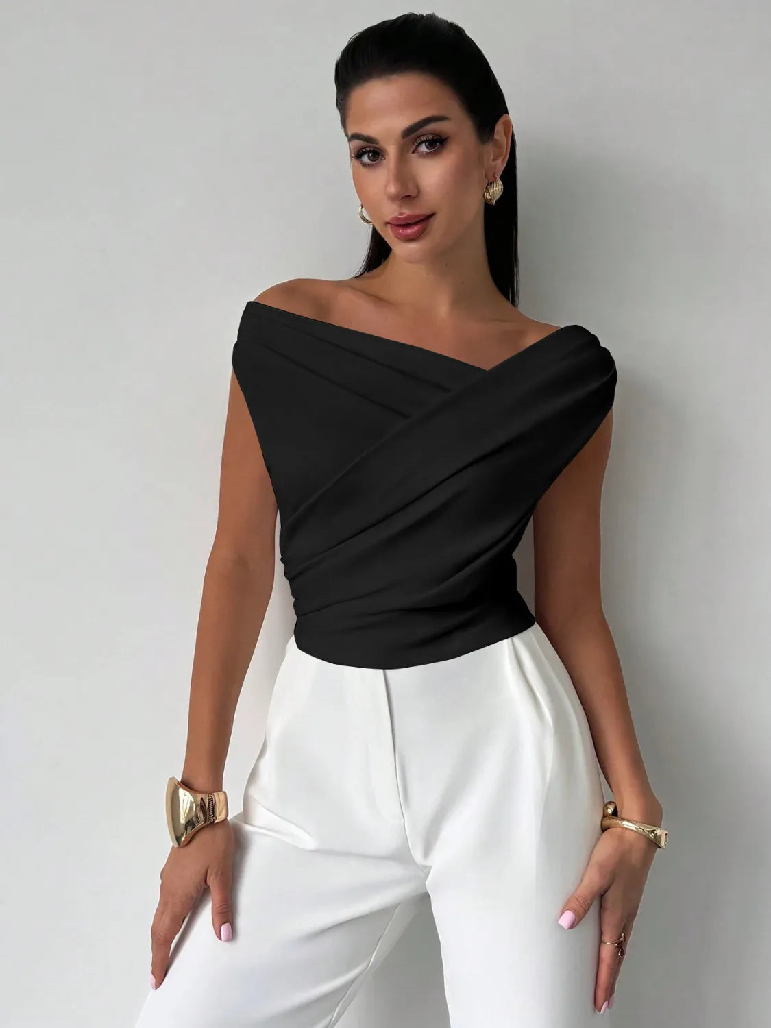 Asymmetrical Ruched Short Sleeve Top 