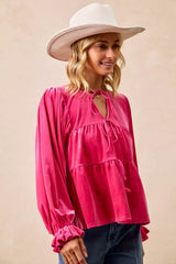 BiBi Christmas Theme Velvet Bow Tied Blouse 