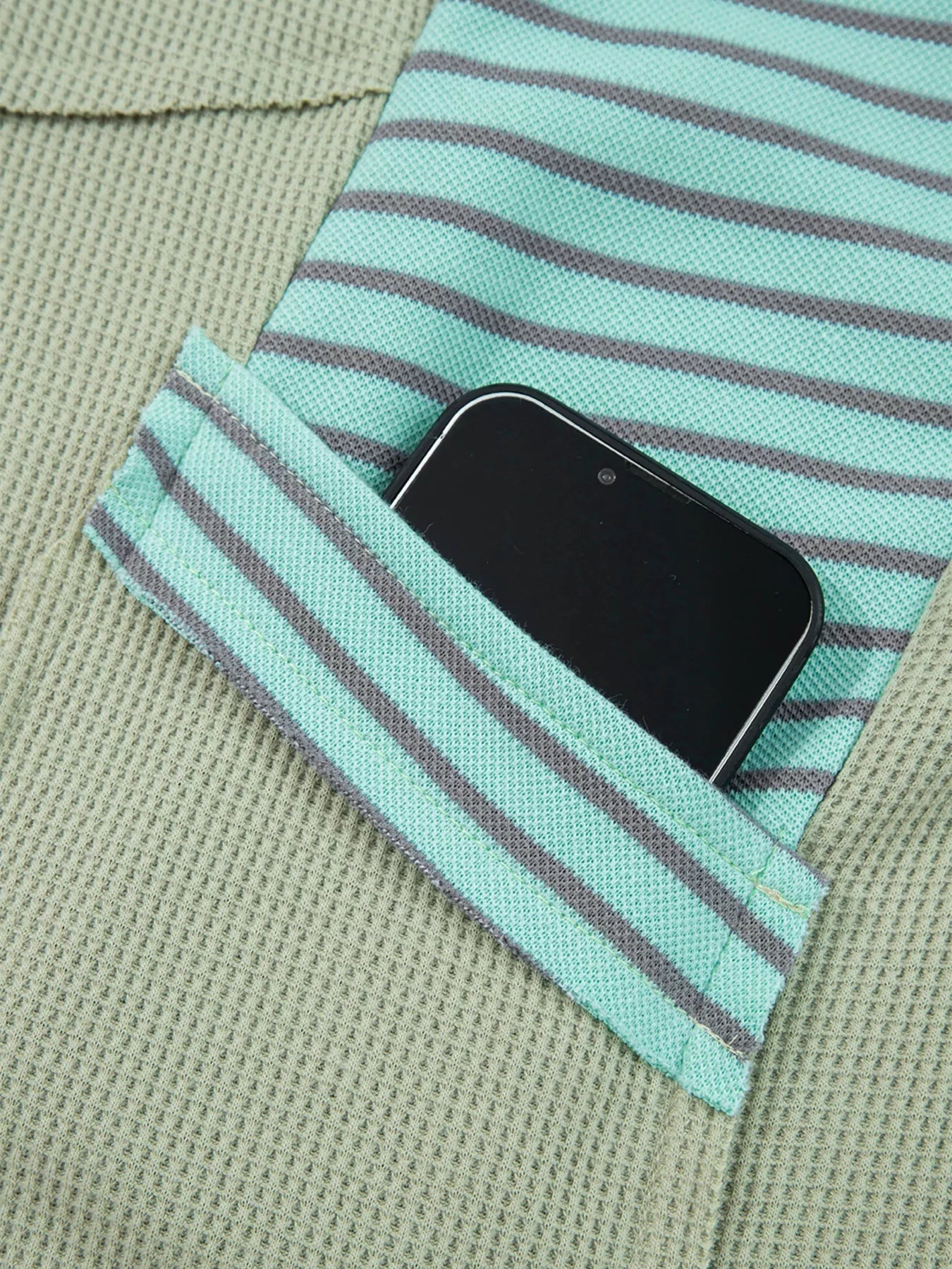 Exposed Seam Waffle Striped Patchwork Baggy Blouse 