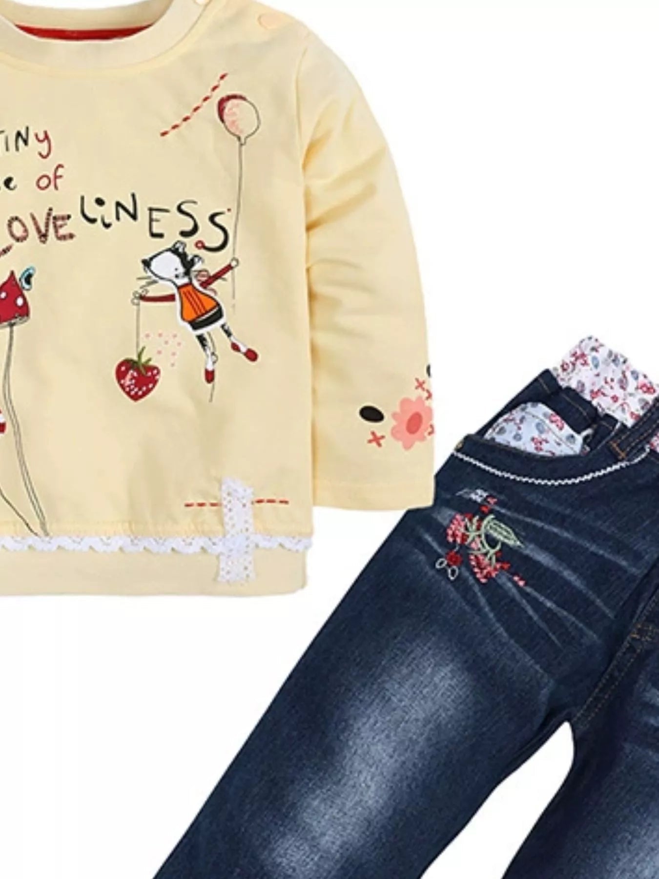 Children's Round Neck Top and Jeans Set 