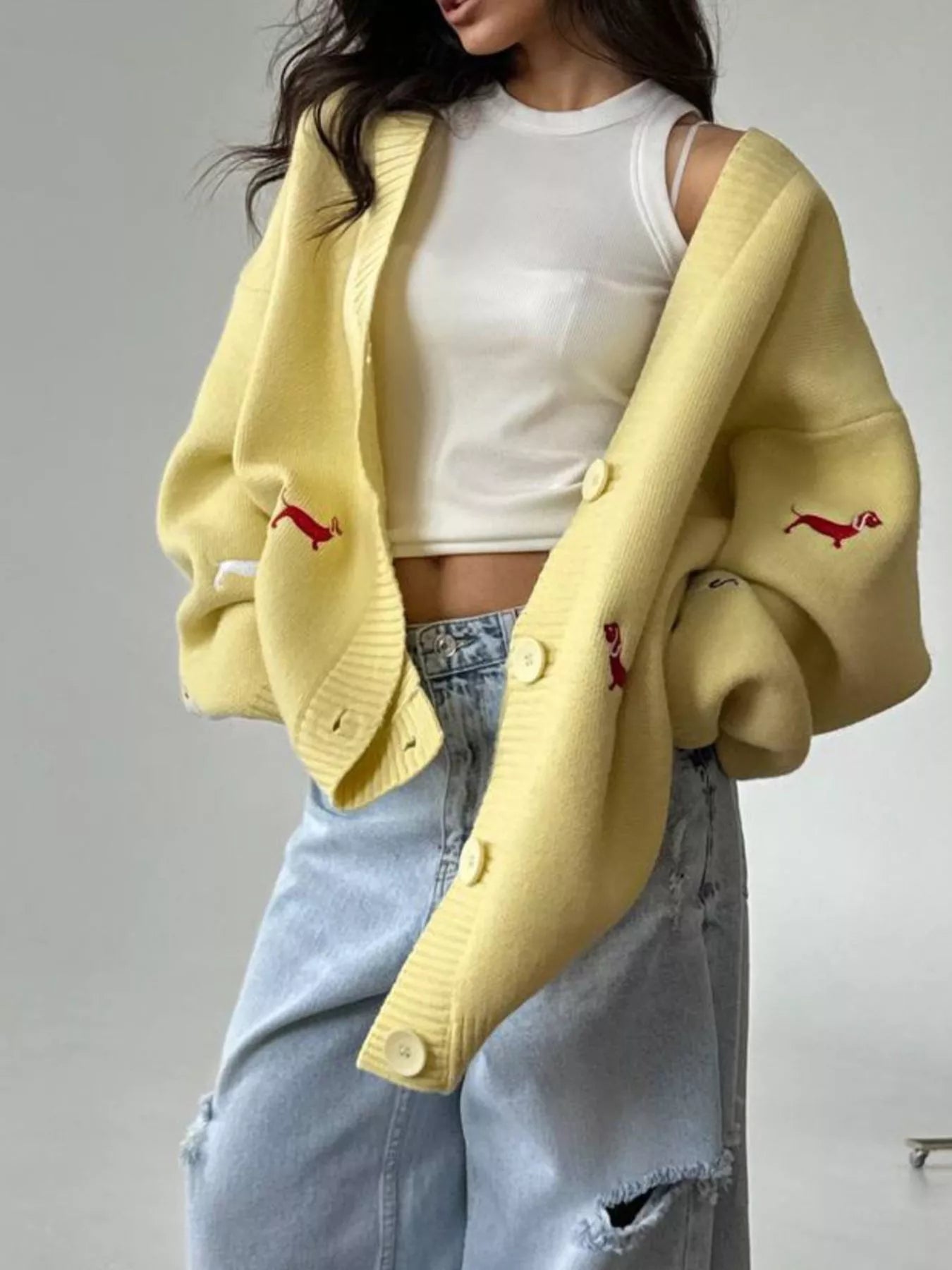 Embroidered Button Up Cardigan 