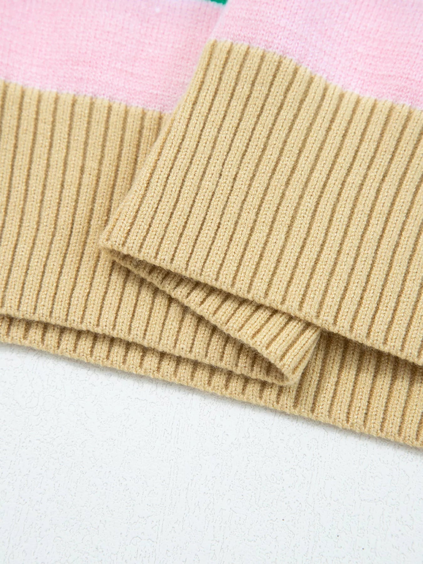 Multicolour Striped Knit Ribbed Trim Boxy Fit Cropped Sweater 