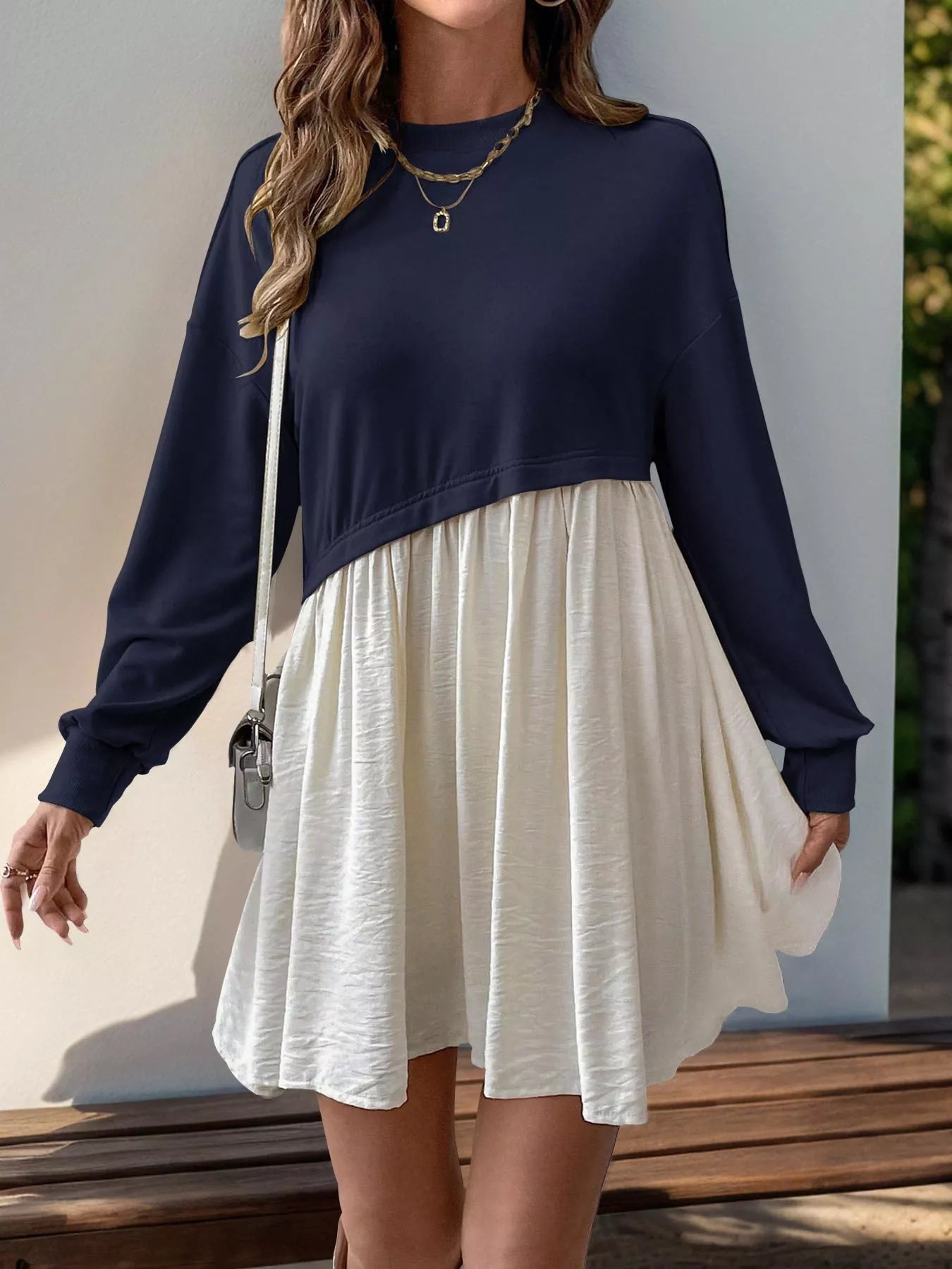 Two-Tone Dropped Shoulder Dress 