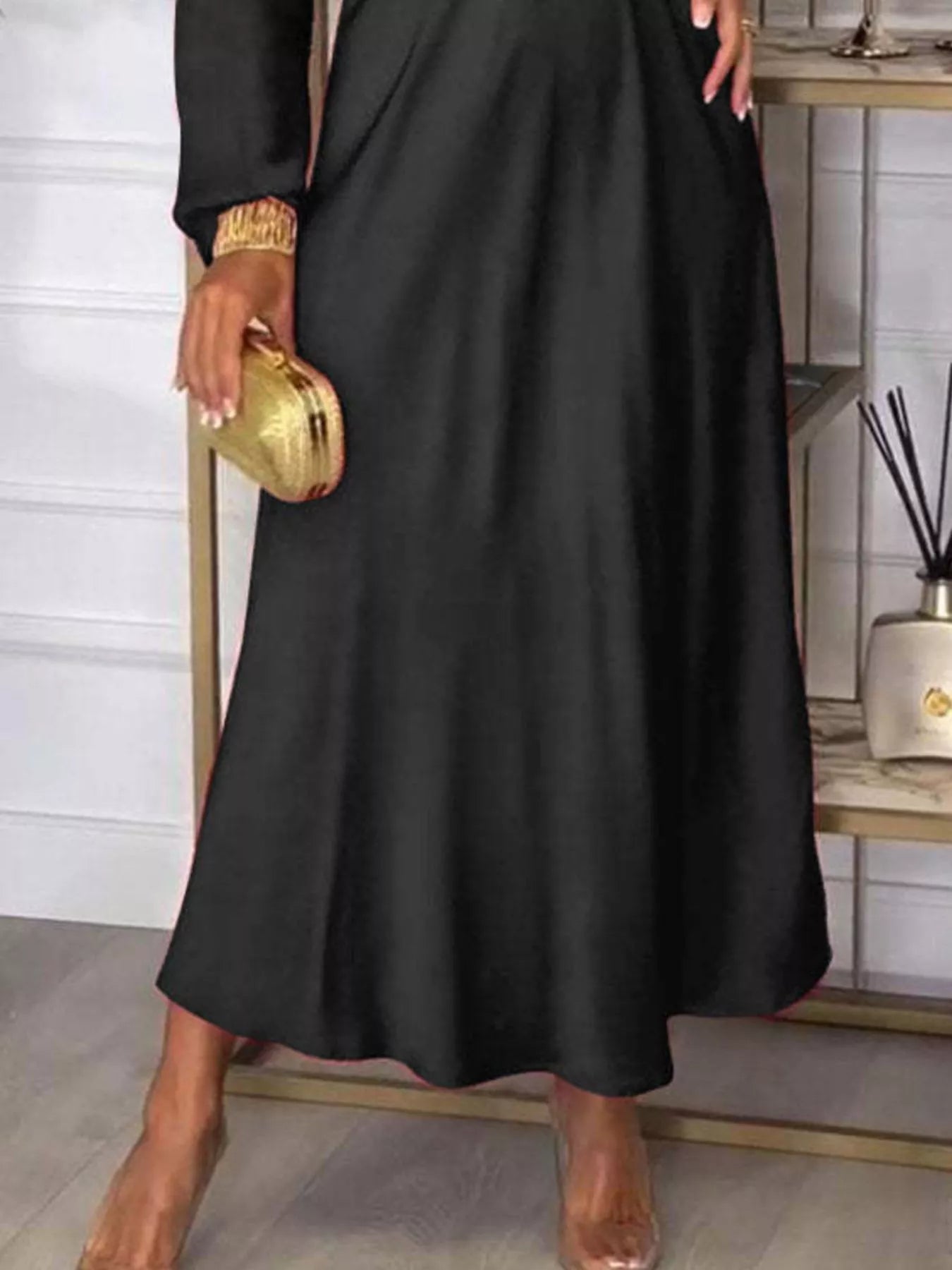 Full Size V-Neck Long Sleeve Midi Dress Plus Size 