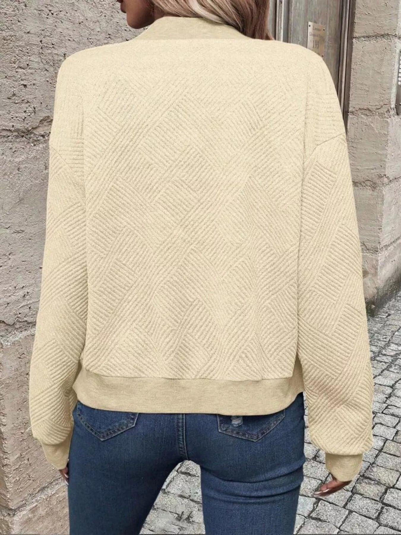 Full Size Zip Up Long Sleeve Textured Jacket Plus Size 