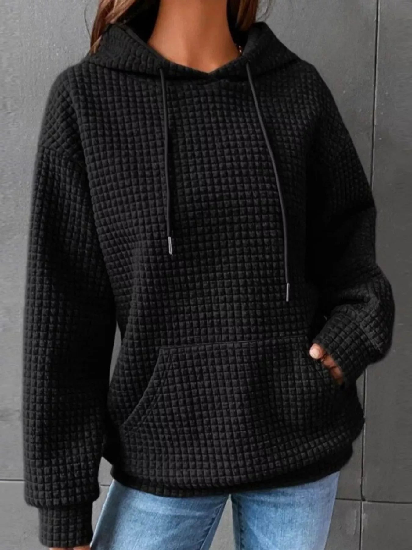 Full Size Textured Kangaroo Pocket Hoodie Plus Size 