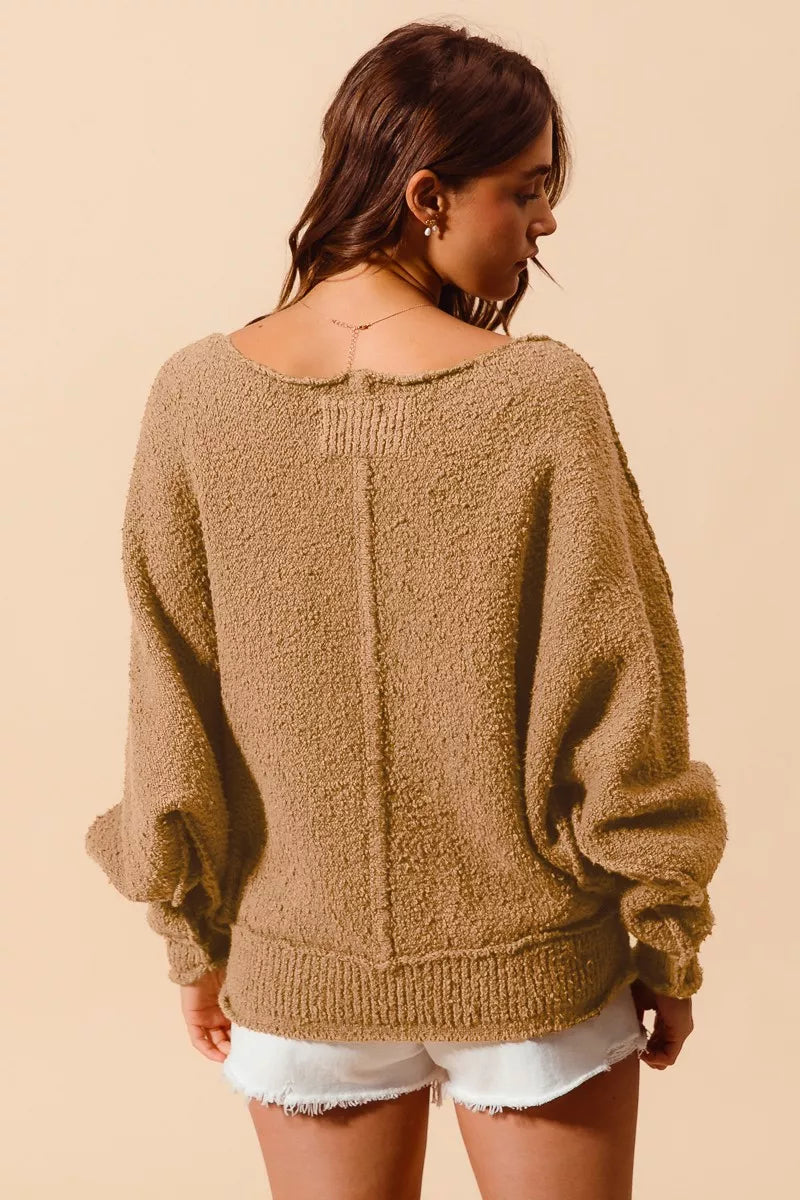 SO ME Loose Fit Exposed Seam Slouchy Boucle Sweater 