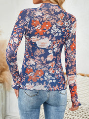 Floral Mock Neck Long Sleeve Top 