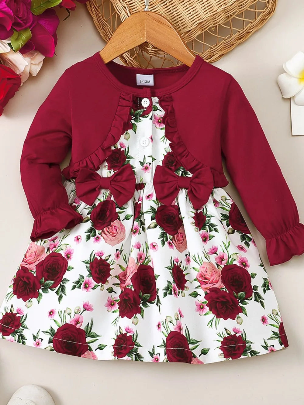 Frill Floral Round Neck Flounce Sleeve Dress 