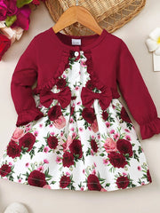 Frill Floral Round Neck Flounce Sleeve Dress 