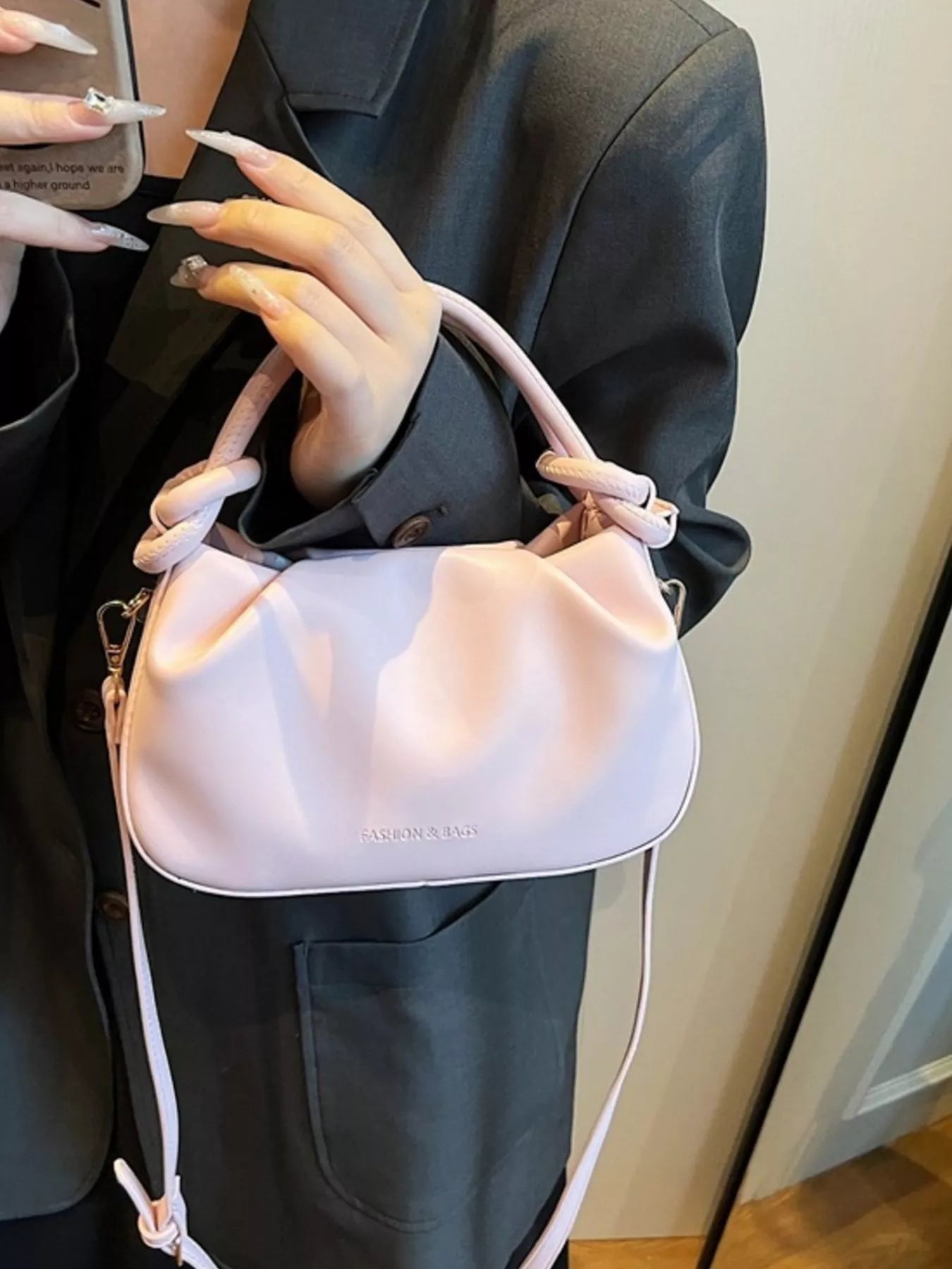 Knot Handle Ruched Crossbody Bag 