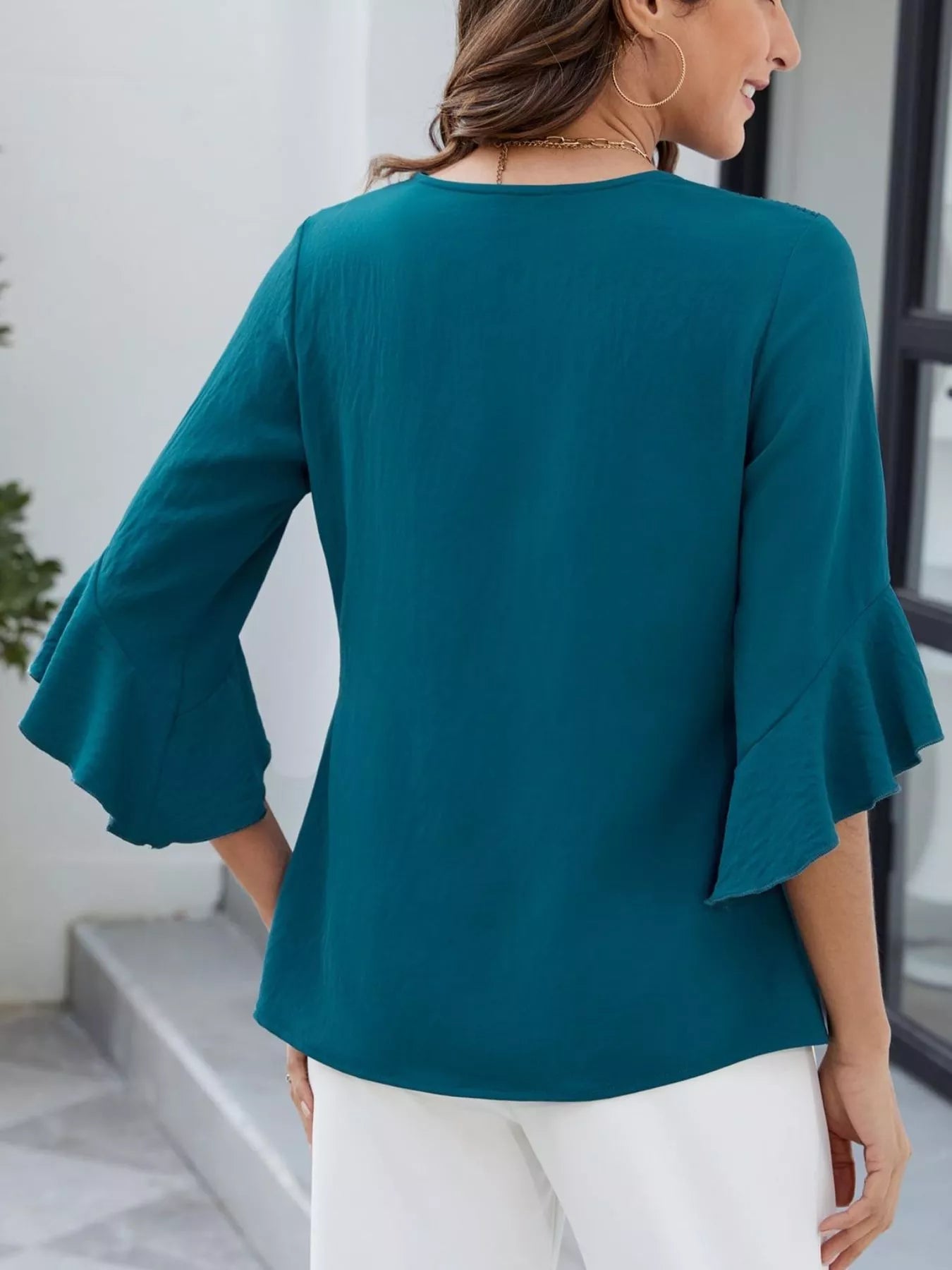 V-Neck Ruffle Sleeve Blouse 