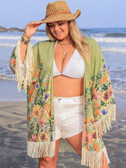 Plus Size Fringe Open Front Cover-Up 