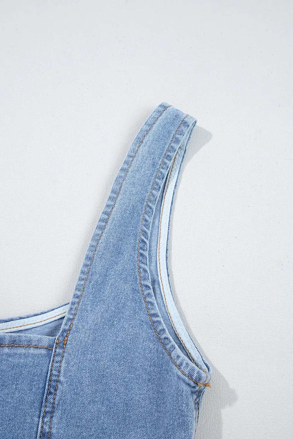Square Neck Wide Strap Denim Dress 