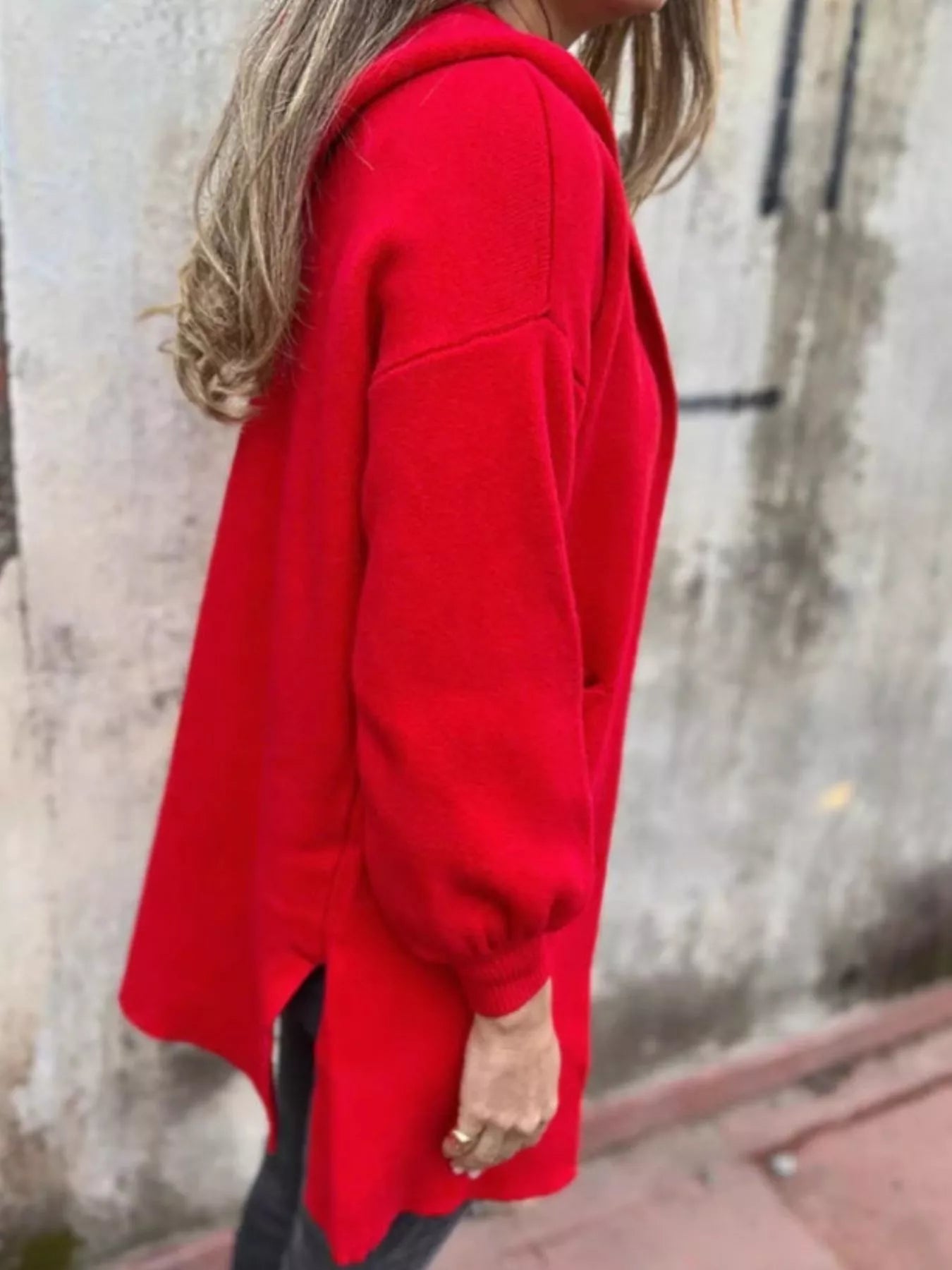 Full Size Open Front Drop Shoulder Hooded Cardigan Plus Size 