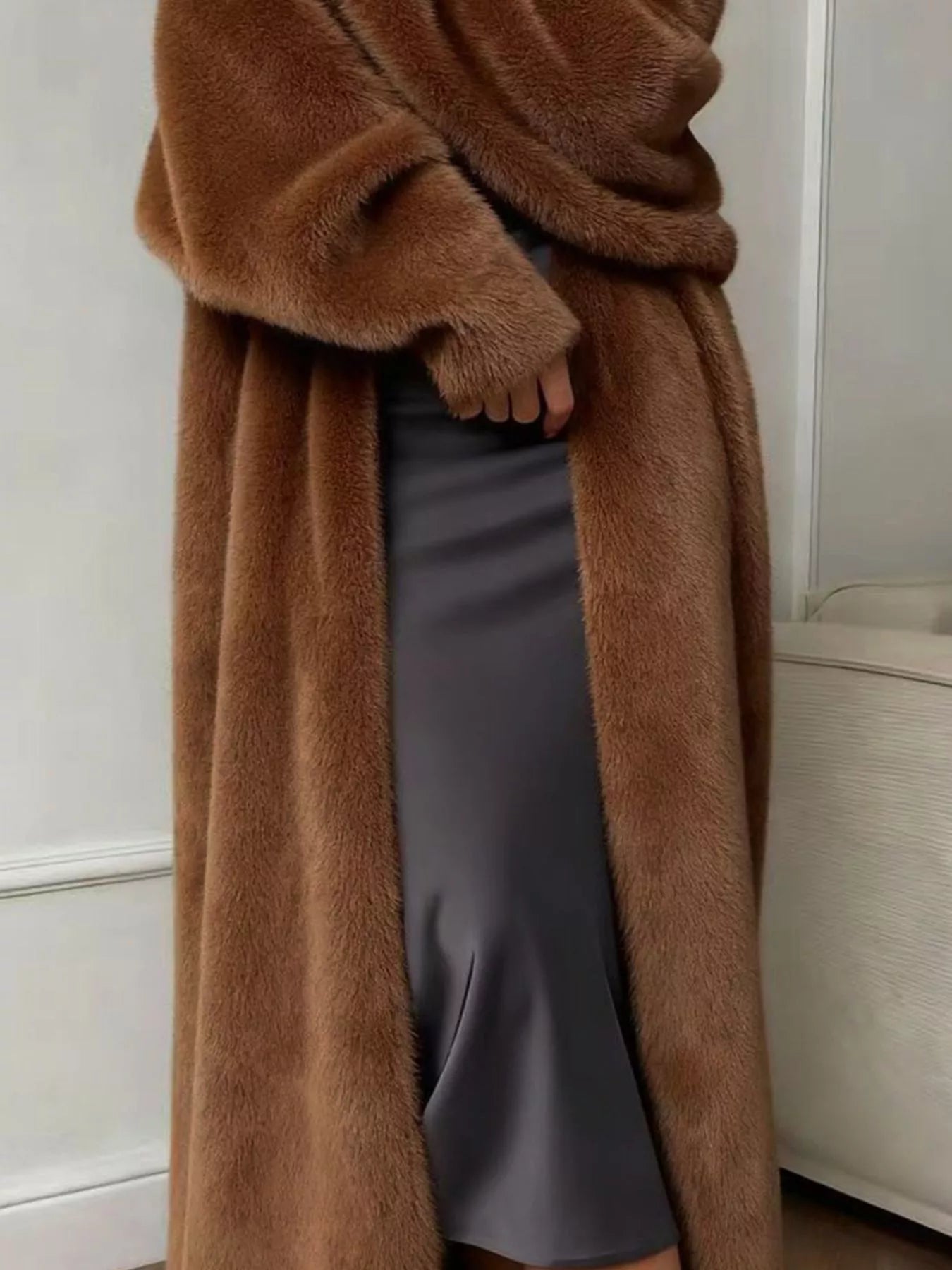 Fuzzy Open Front Longline Cardigan 