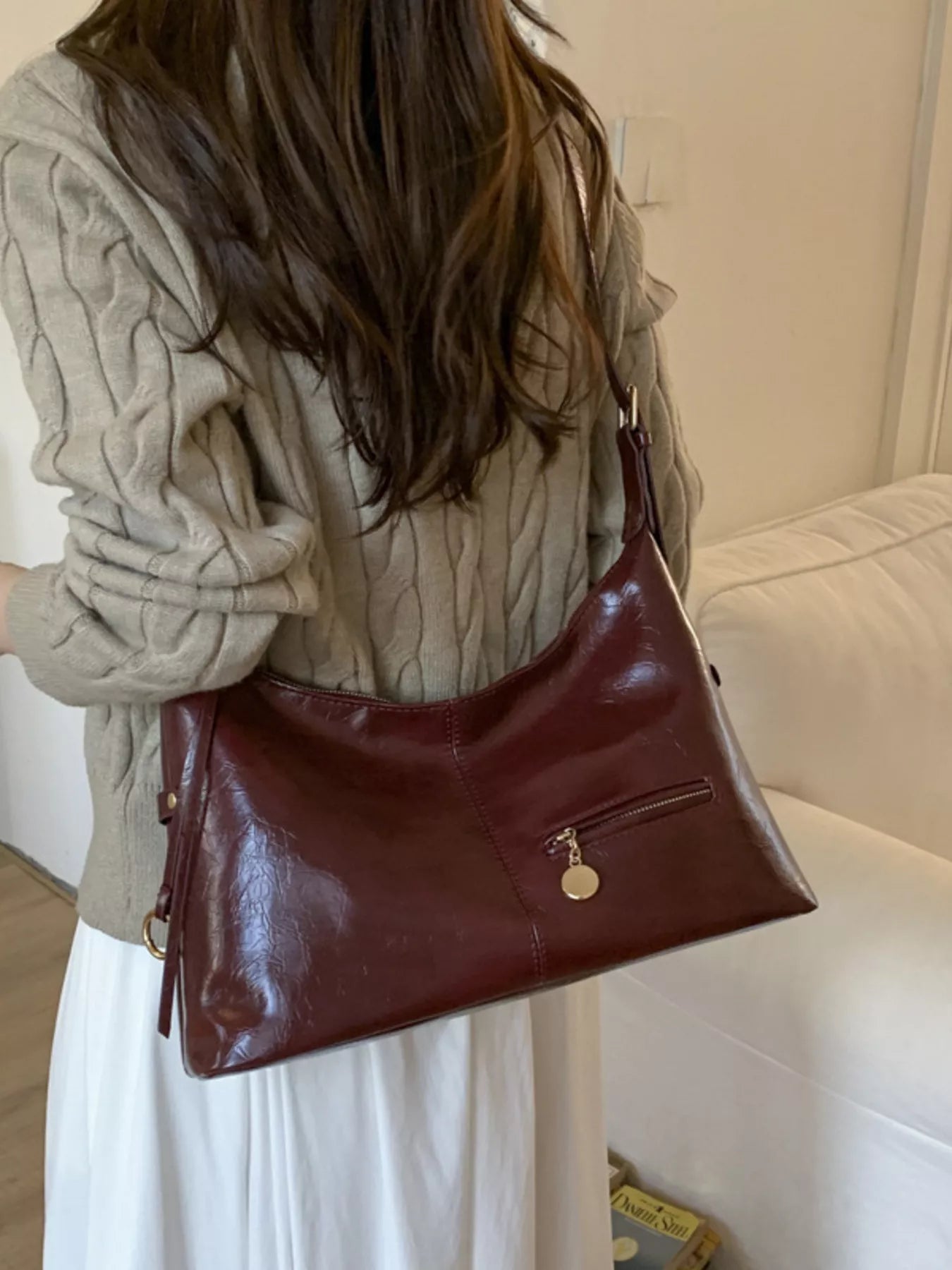 Leather Hobo Shoulder Bag 