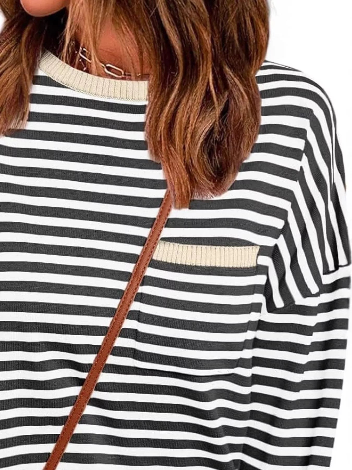 Striped Long Sleeve Sweater with Contrast Ribbed Trim 