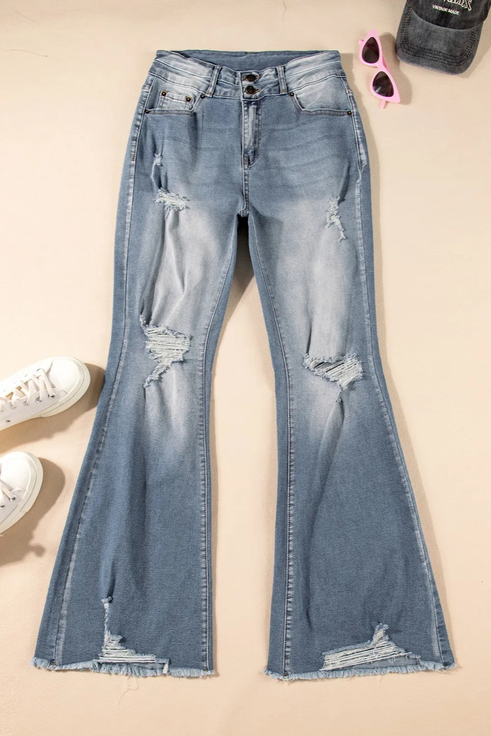 Distressed Raw Hem Bootcut Jeans 