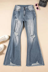 Distressed Raw Hem Bootcut Jeans 