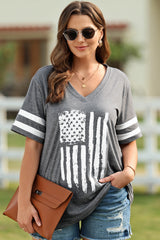 Plus Size US Flag Graphic V-Neck Tee 