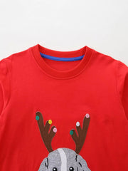 Children's Christmas Dog & Reindeer Round Neck Outfit Set 
