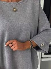 Full Size Round Neck Drop Shoulder Top with Ribbed Trim Plus Size 