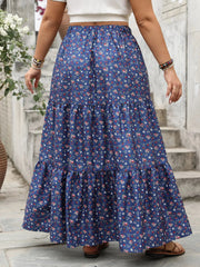 Plus Size Floral Elastic Waist Maxi Skirt 