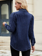 Button Down Collared Neck Denim Shirt 