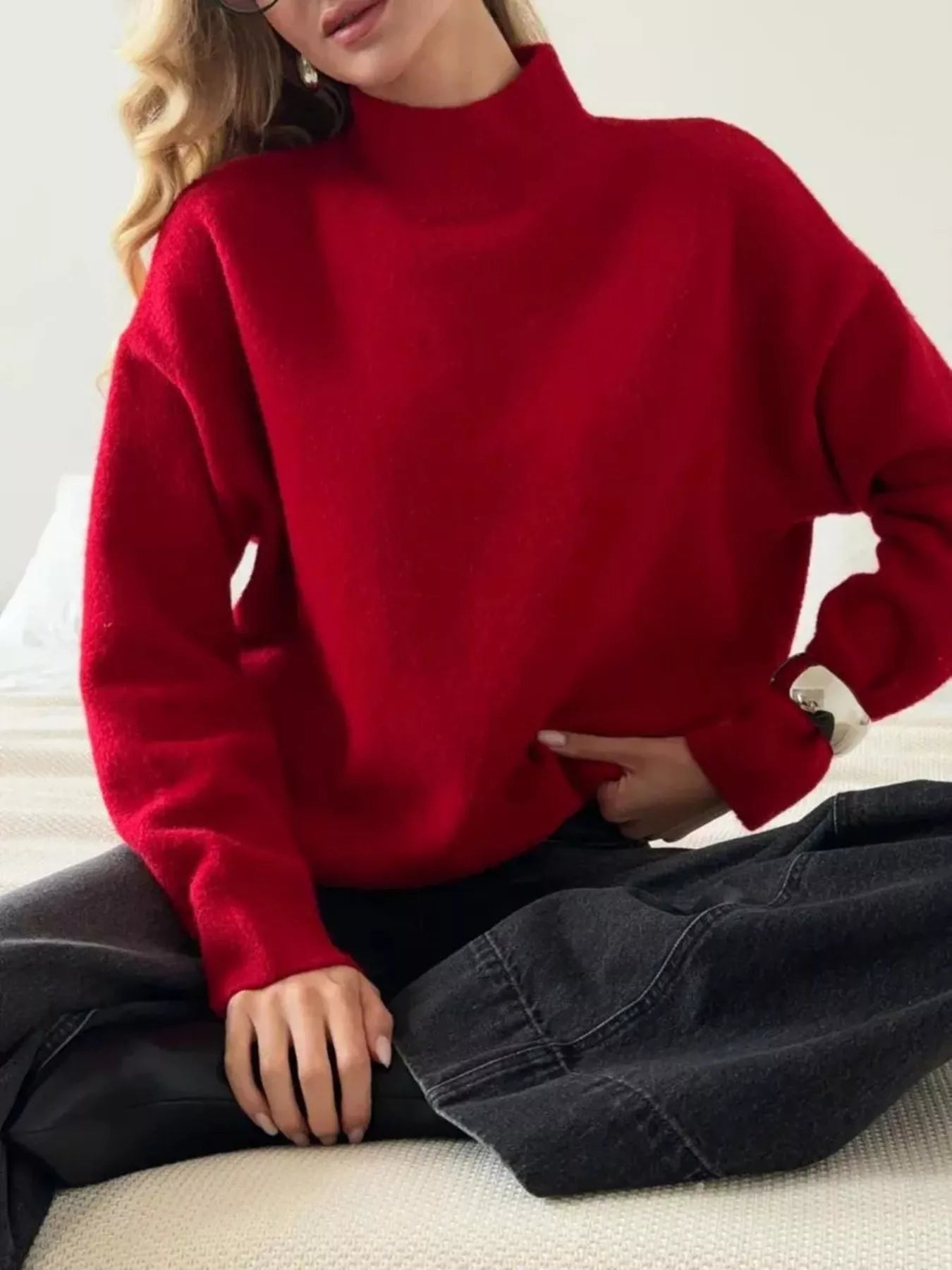 Mock Neck Dropped Shoulder Sweater 