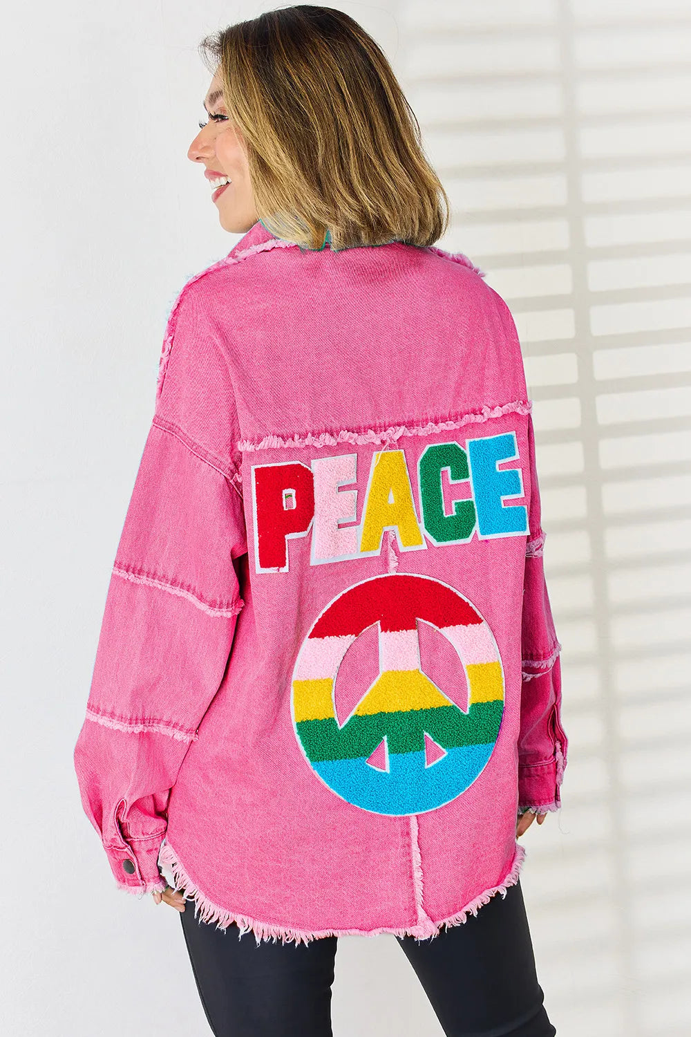 PEACE Raw Hem Dropped Shoulder Denim Top 