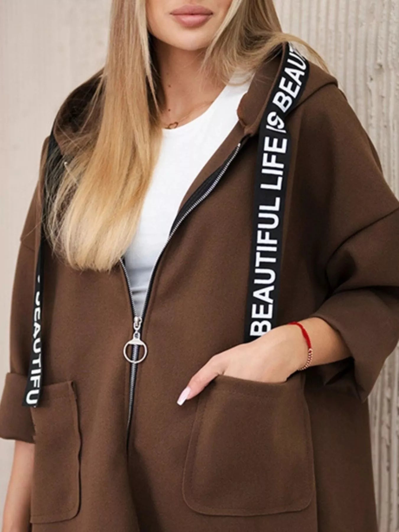 Full Size Hooded Zip-Up Longline Outerwear Plus Size 