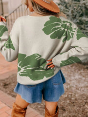 Leaf Round Neck Long Sleeve Sweater 
