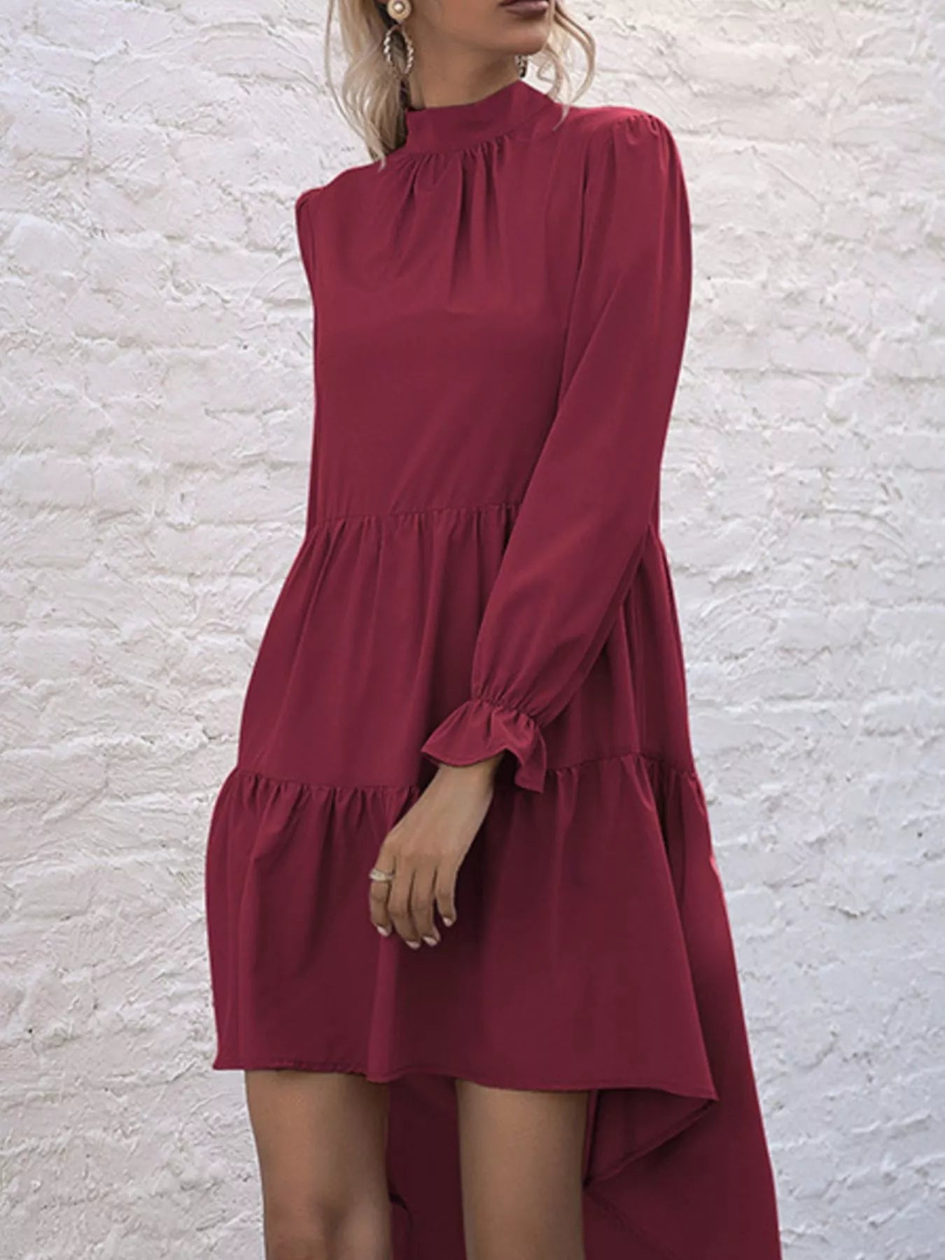 High-Low Flounce Sleeve Dress 