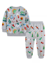 Children's Christmas Print Round Neck Top and Pants Set 