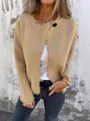 Full Size One Button Frayed Edge Cardigan Plus Size 