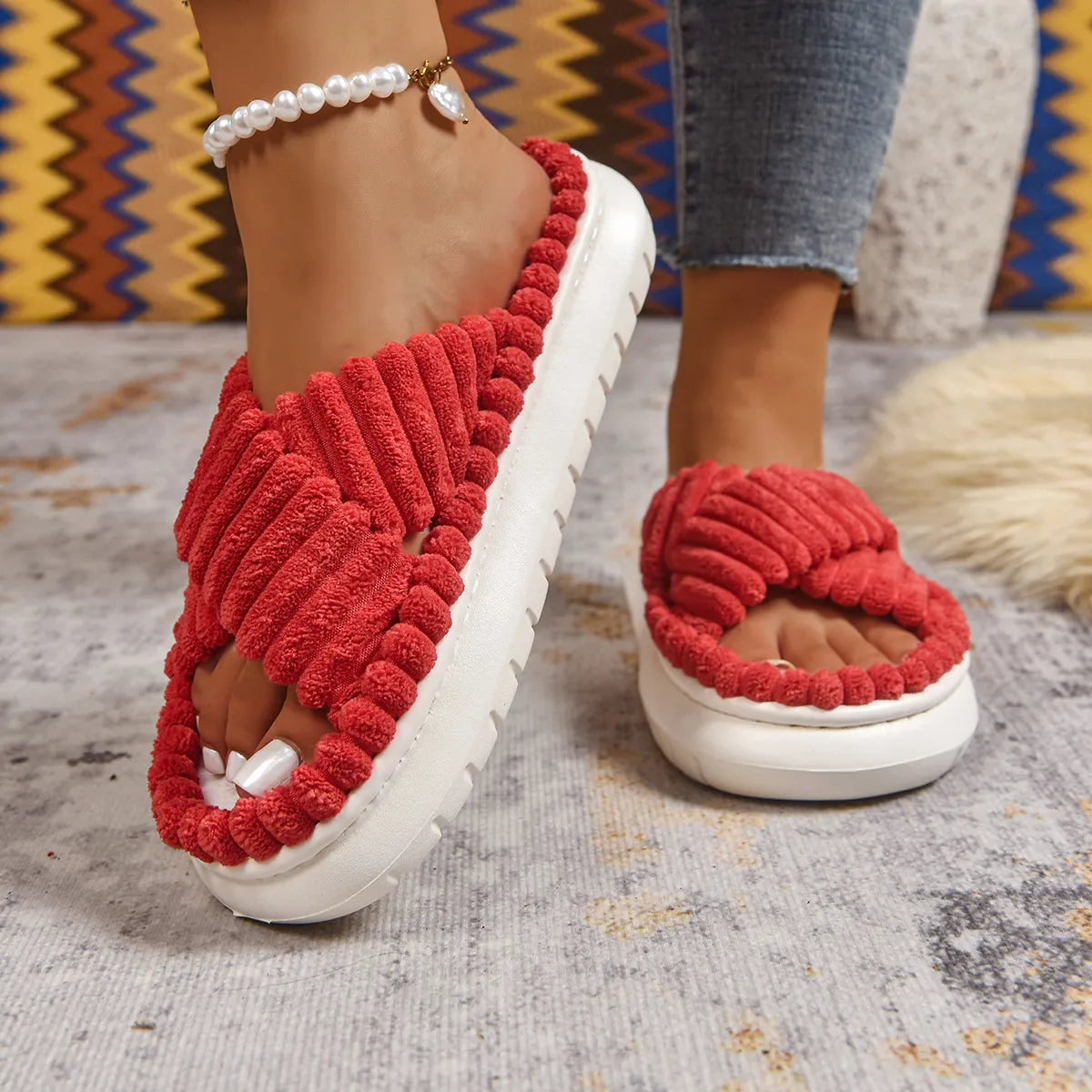 Crisscross Open Toe Platform Slippers 