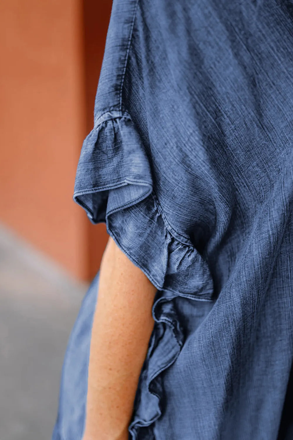 Ruffled Open Front Denim Top 