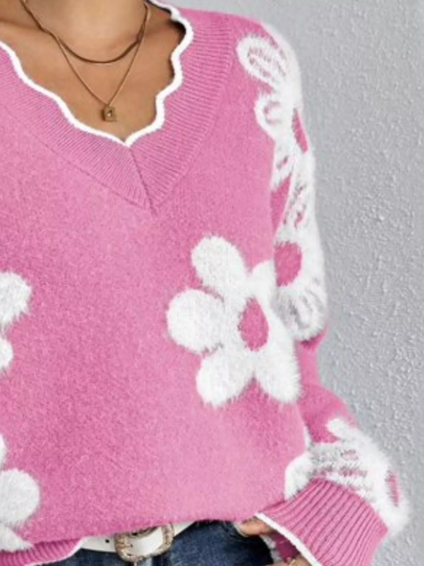 Floral V-Neck Long Sleeve Sweater 