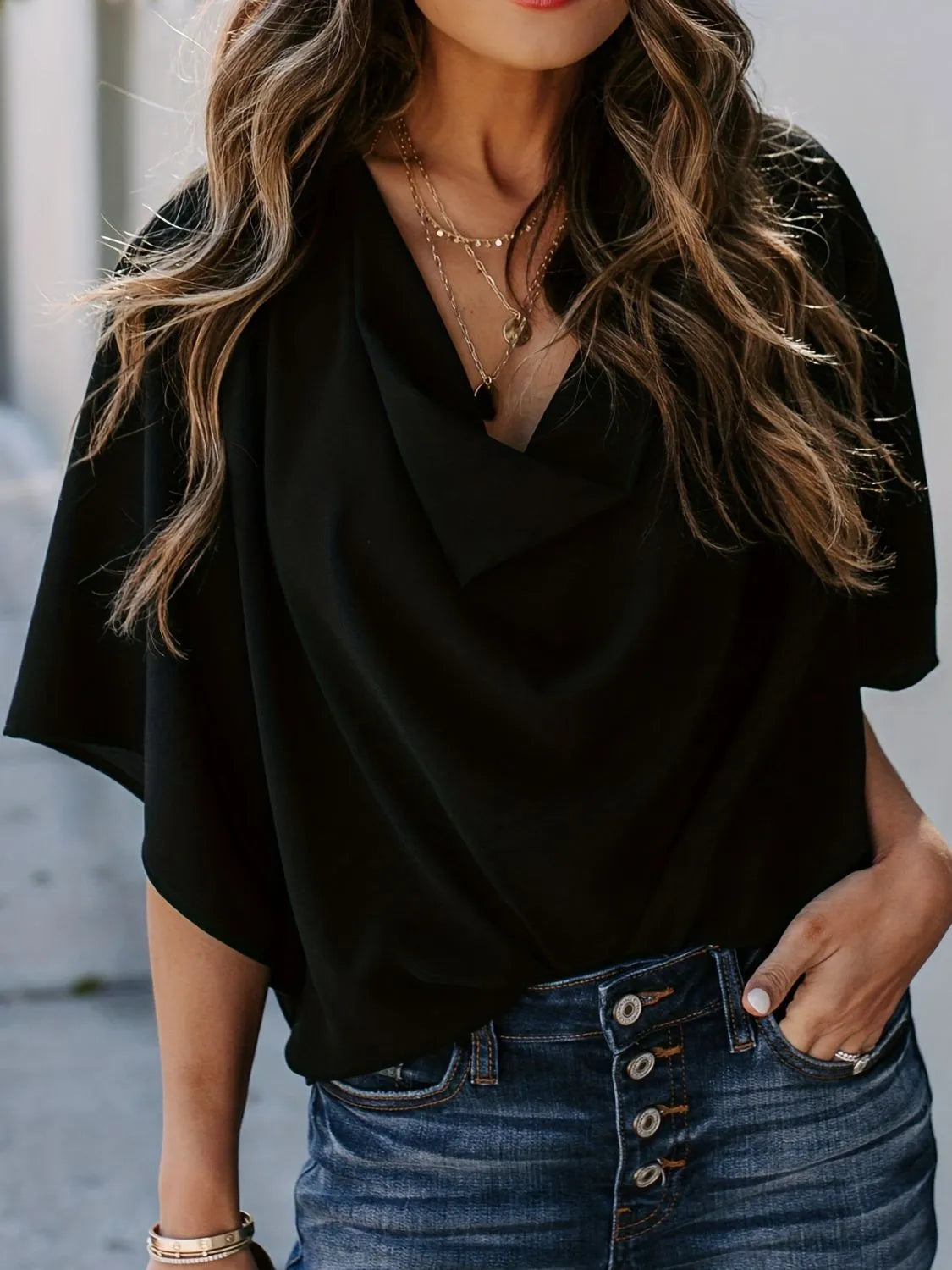 Full Size Ruched Three-Quarter Sleeve Blouse Plus Size 